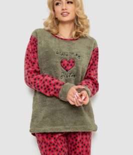 Пижама женская махра, цвет оливково-красный, 238R58435