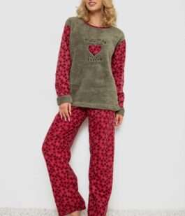 Пижама женская махра, цвет оливково-красный, 238R58435