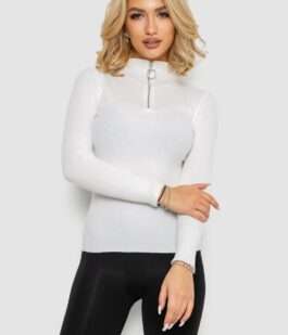 Женская кофта на молнии в рубчик, цвет белый, 204R041