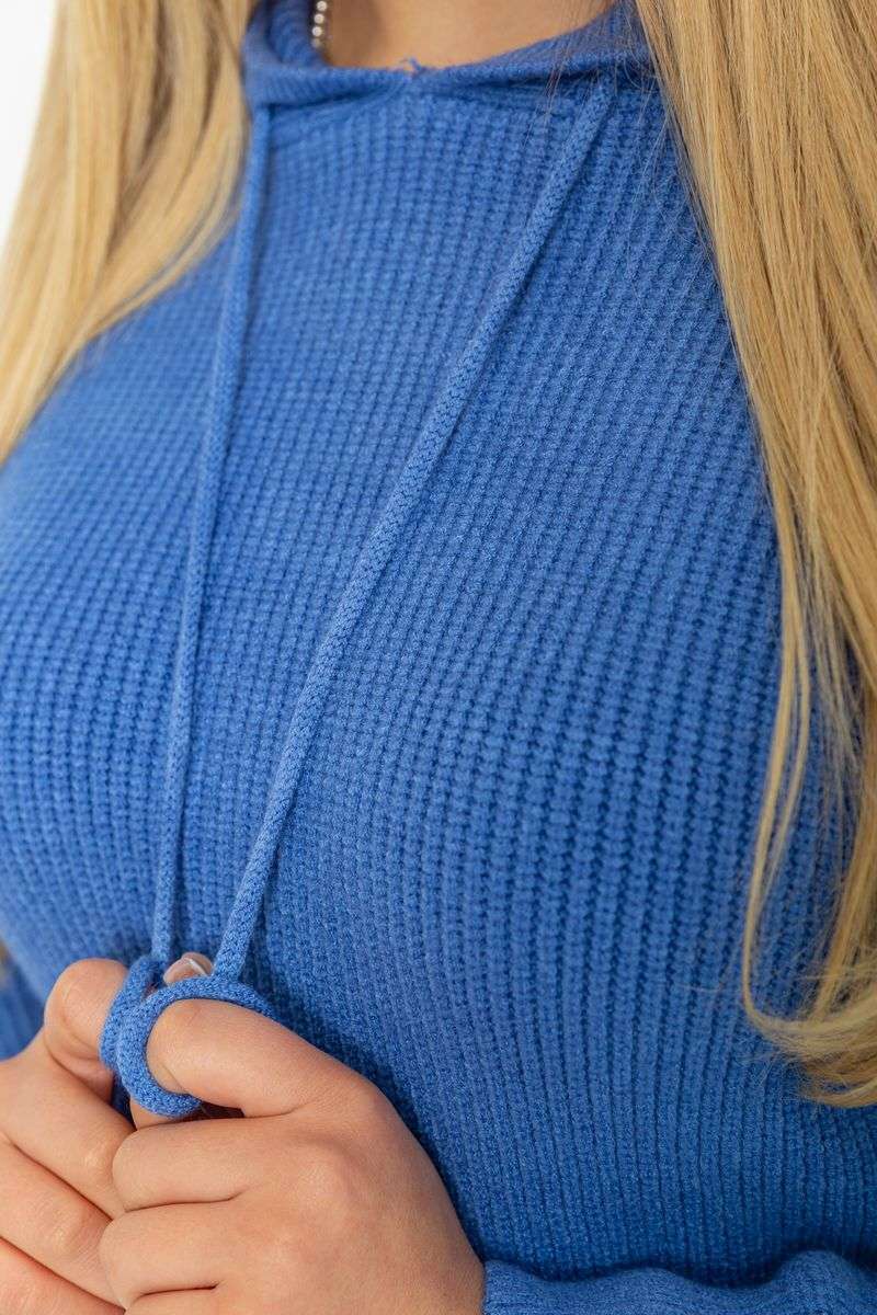 Кофта-батник женская с капюшоном, цвет джинс, 244R2029 — изображение 5