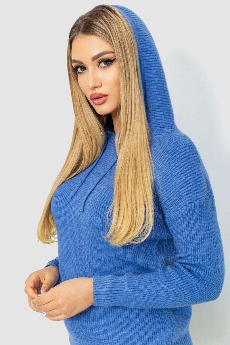 Кофта-батник женская с капюшоном, цвет джинс, 244R2029 — изображение 6