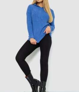 Кофта-батник женская с капюшоном, цвет джинс, 244R2029