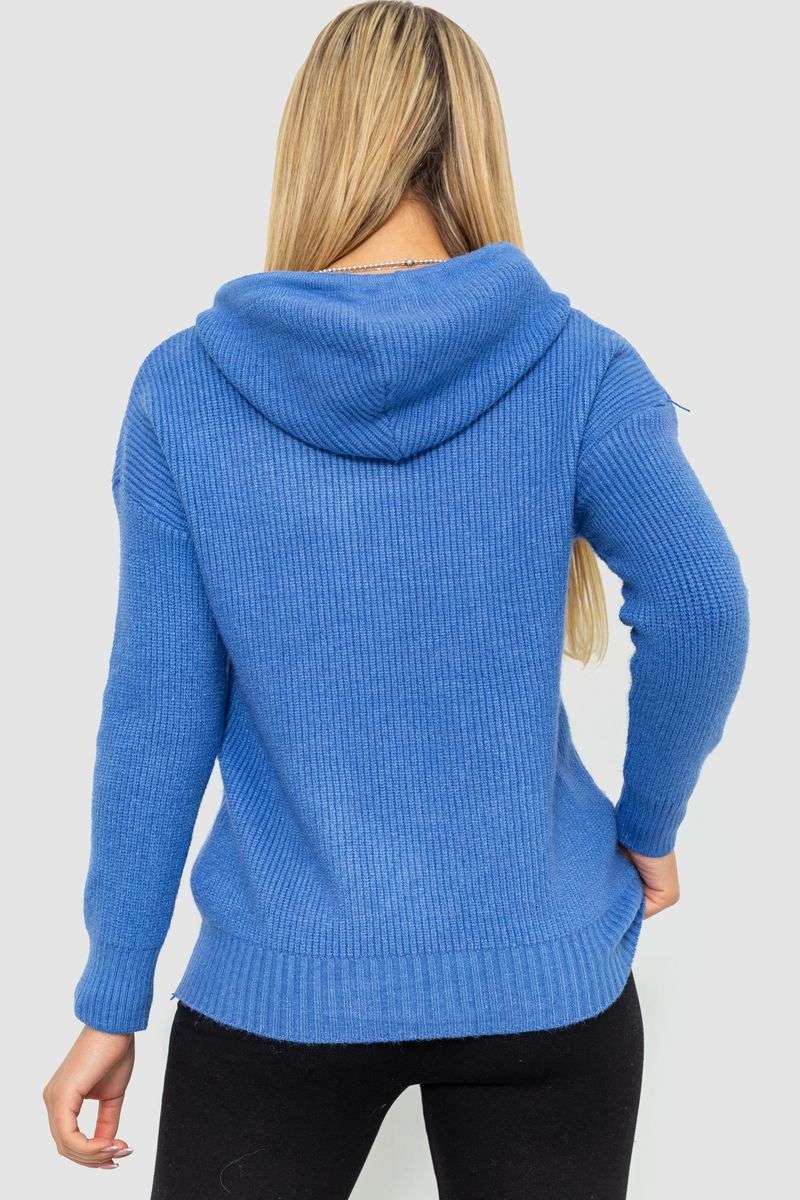 Кофта-батник женская с капюшоном, цвет джинс, 244R2029 — изображение 4