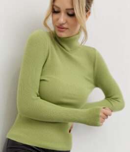 Стильный женский гольф в рубчик, цвет фисташковый, 204R001