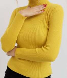 Стильный женский гольф в рубчик, цвет горчичный, 204R001