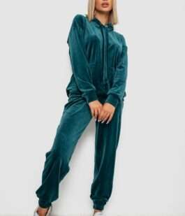 Спортивный костюм женский велюровый, цвет зеленый, 241R1530-5