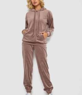 Спортивный костюм женский велюровый, цвет темно-бежевый, 241R1530-5