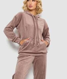 Спортивный костюм женский велюровый, цвет темно-бежевый, 241R1530-5