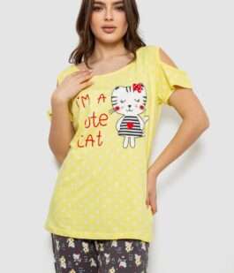 Пижама женская с принтом, цвет желтый, 243R903067