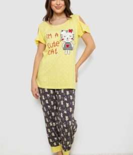 Пижама женская с принтом, цвет желтый, 243R903067