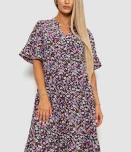 Платье с цветочным принтом, цвет черно-розовый, 102R5251-1