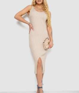 Платье вязаное однотонное, цвет бежевый, 244R1795