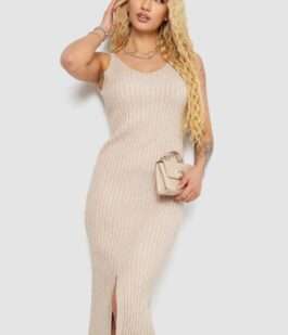 Платье вязаное однотонное, цвет бежевый, 244R1795