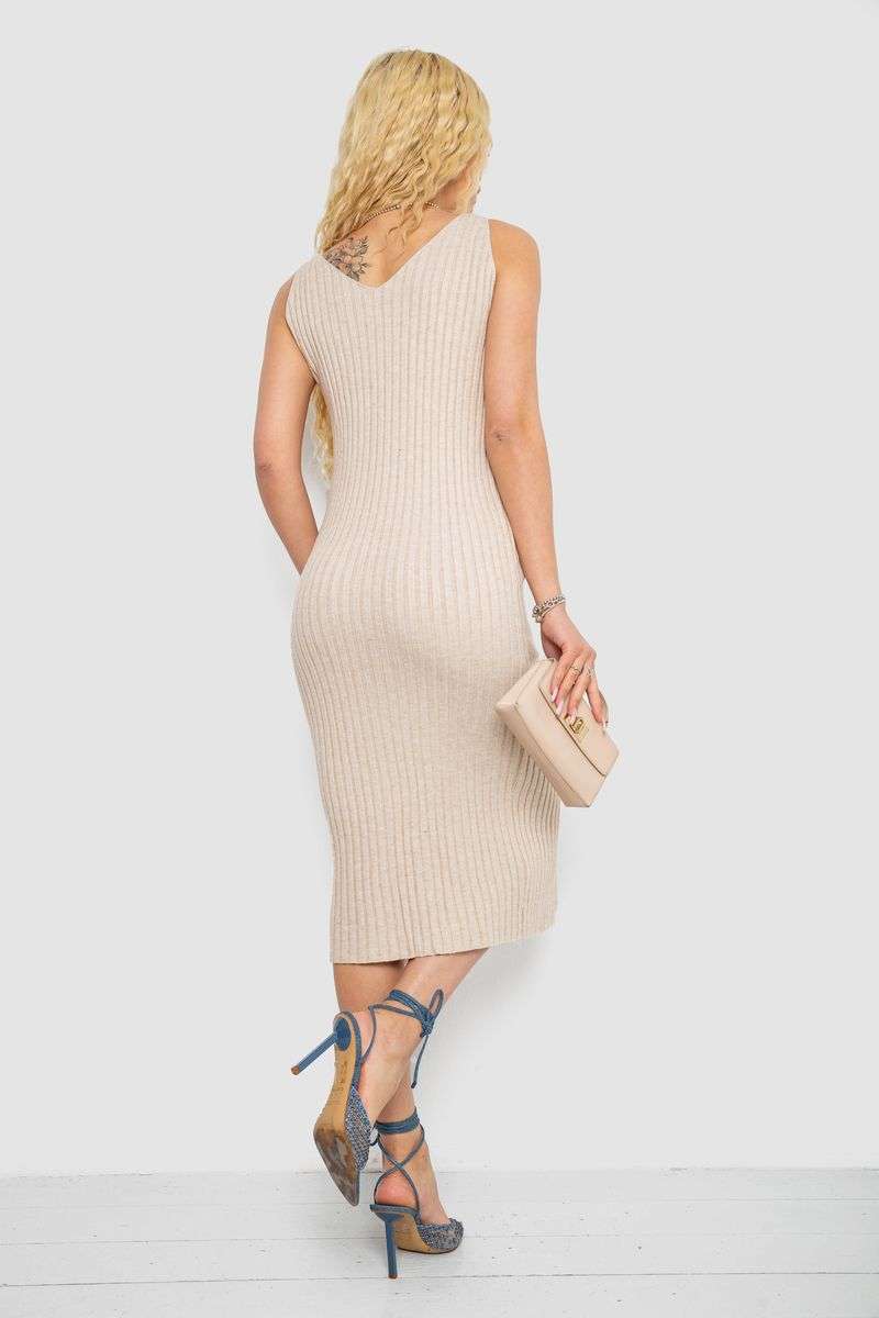 Платье вязаное однотонное, цвет бежевый, 244R1795 — изображение 4