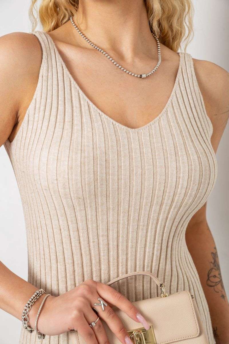 Платье вязаное однотонное, цвет бежевый, 244R1795 — изображение 5