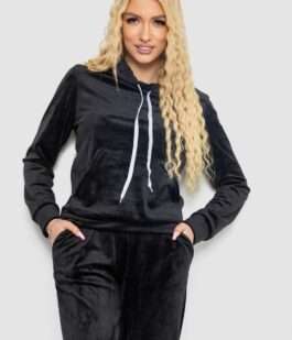 Спортивный костюм женский велюровый, цвет черный, 238R58570