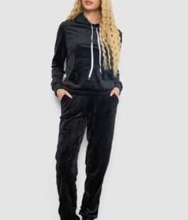 Спортивный костюм женский велюровый, цвет черный, 238R58570