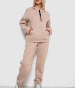Спортивный костюм женский на флисе, цвет светло-бежевый, 238R5726
