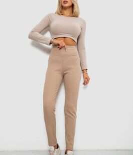 Лосины в рубчик на флисе, цвет бежевый, 244R1709