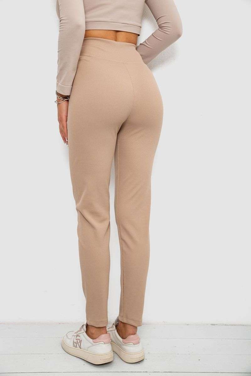 Лосины в рубчик на флисе, цвет бежевый, 244R1709 — изображение 4