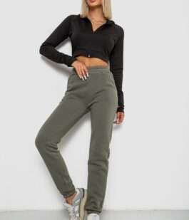 Спортивные штаны женские на флисе, цвет хаки, 238R58641-3