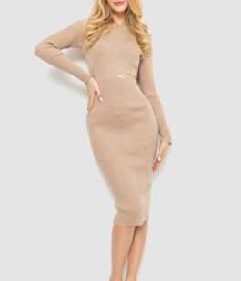 Платье в рубчик, цвет бежевый, 204R175