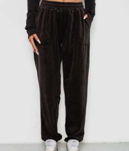 Спортивные штаны велюровые женские на флисе, цвет черный, 238R58647-3