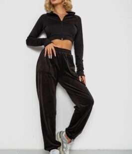 Спортивные штаны велюровые женские на флисе, цвет черный, 238R58647-3