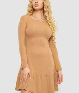 Платье трикотажное с оборкой, цвет бежевый, 230R0112