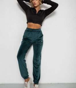 Спортивные штаны велюровые женские на флисе, цвет зеленый, 238R58649