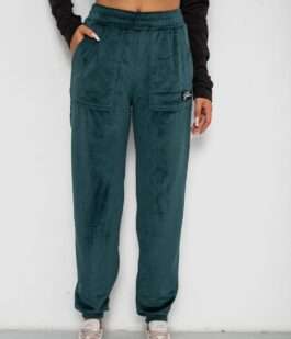 Спортивные штаны велюровые женские на флисе, цвет зеленый, 238R58649