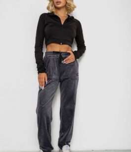 Спортивные штаны велюровые женские на флисе, цвет серый, 238R58649