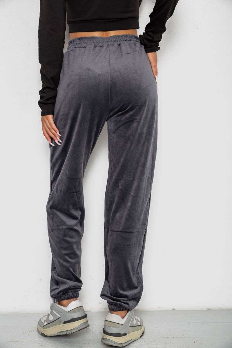 Спортивные штаны велюровые женские на флисе, цвет серый, 238R58649 — изображение 4