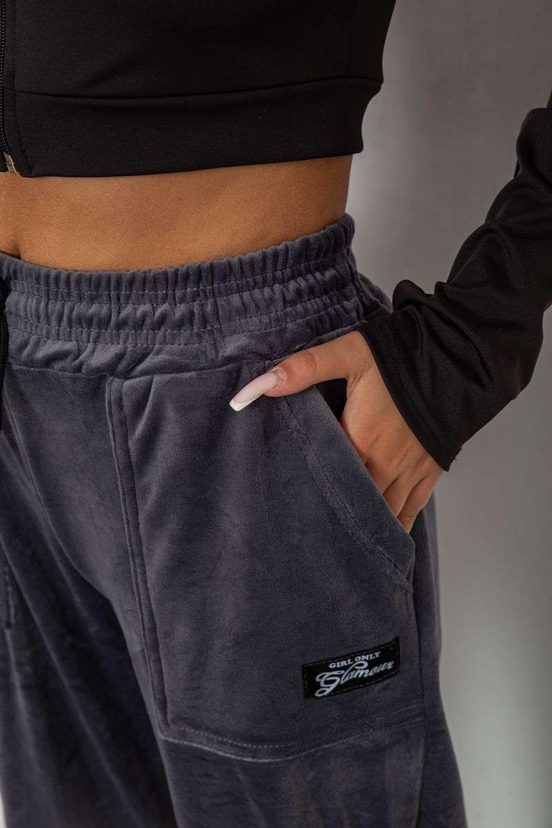 Спортивные штаны велюровые женские на флисе, цвет серый, 238R58649 — изображение 5