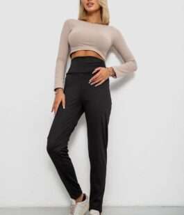 Лосины однотонные на флисе, цвет черный, 238R58412