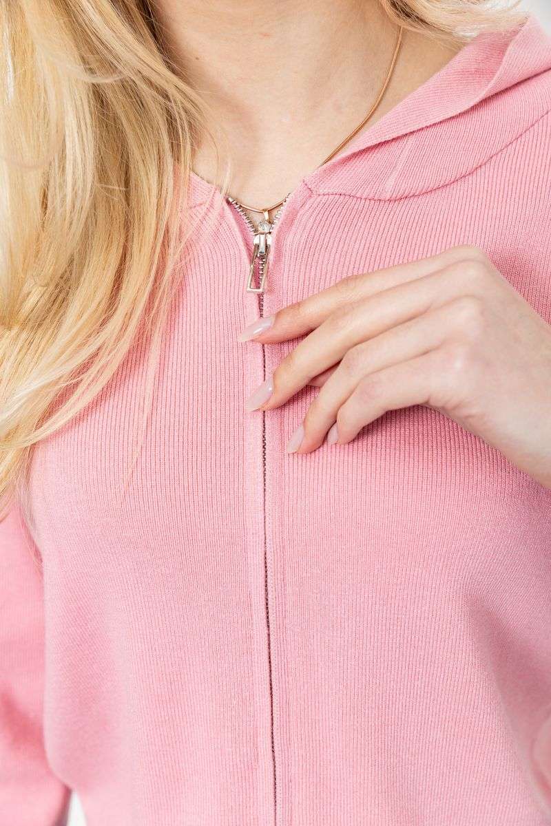 Кофта женская на молнии с капюшоном, цвет розовый, 244R008 — изображение 5