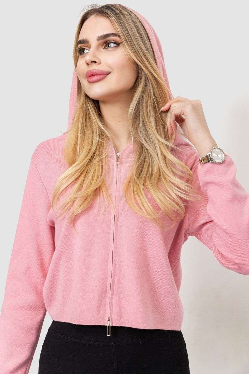 Кофта женская на молнии с капюшоном, цвет розовый, 244R008 — изображение 6