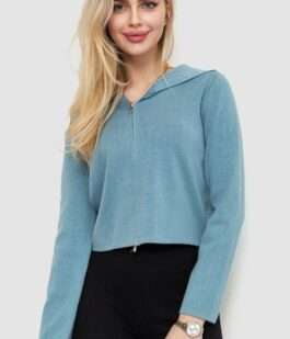 Кофта женская на молнии с капюшоном, цвет джинс, 244R008