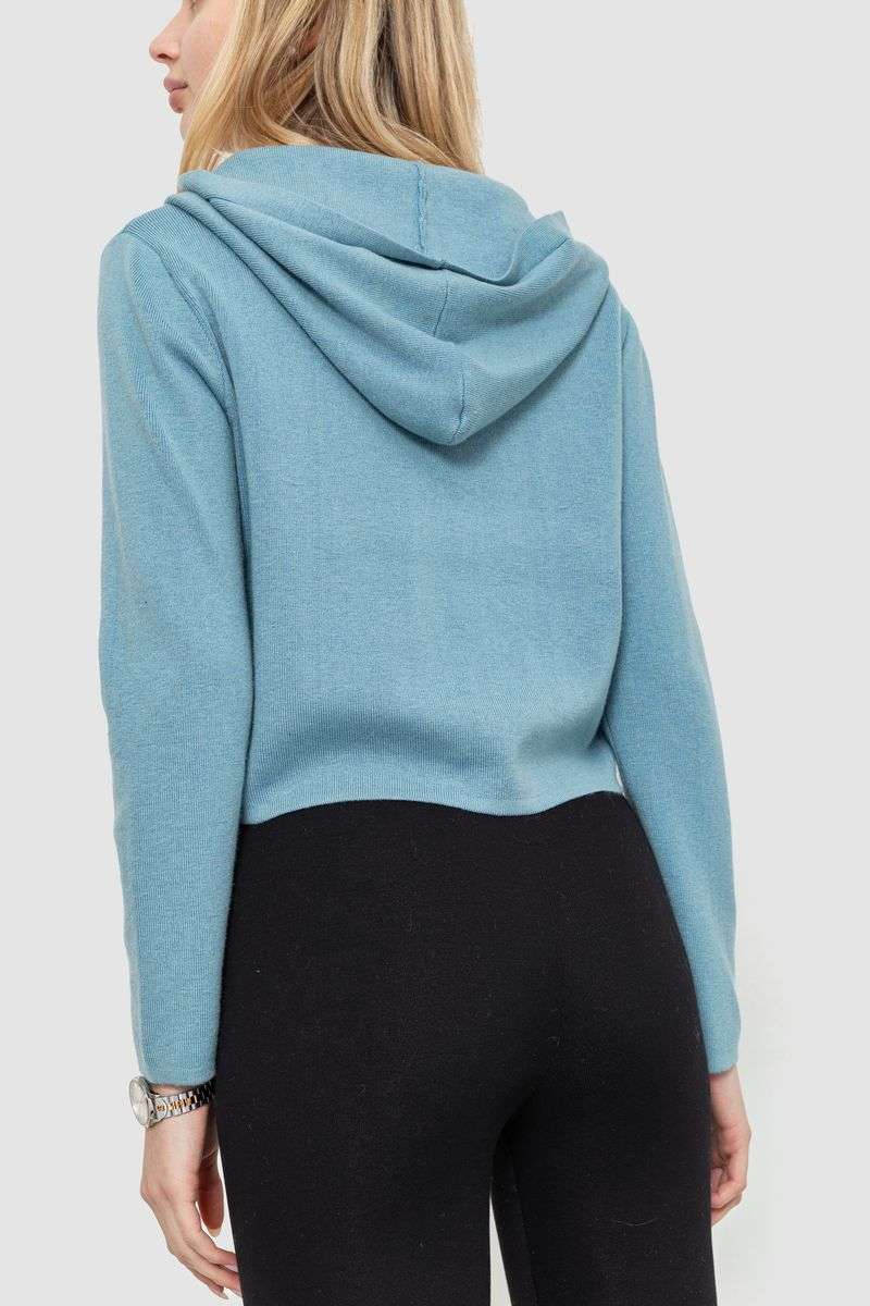 Кофта женская на молнии с капюшоном, цвет джинс, 244R008 — изображение 4