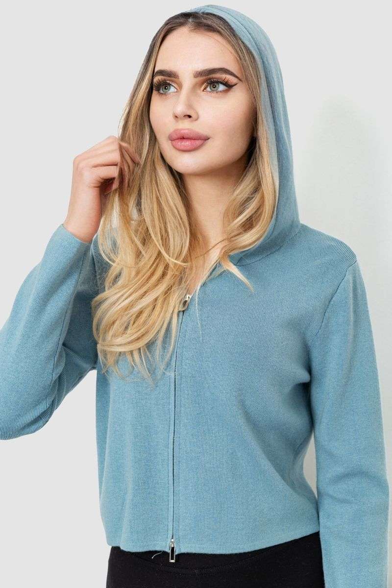 Кофта женская на молнии с капюшоном, цвет джинс, 244R008 — изображение 6
