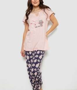 Пижама женская с принтом, цвет розовый, 243R1600-016