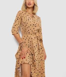 Платье софт с принтом в горох, цвет бежевый, 230R1011-6