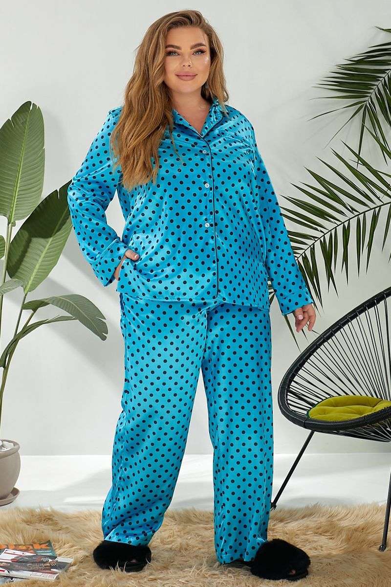 Пижама женская в горох, цвет голубой, 257R333 — изображение 4