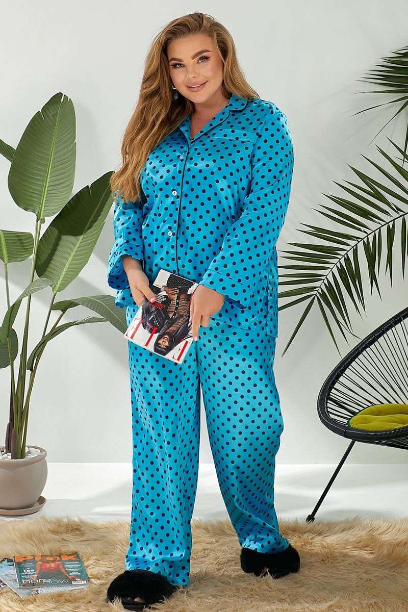 Пижама женская в горох, цвет голубой, 257R333 — изображение 5