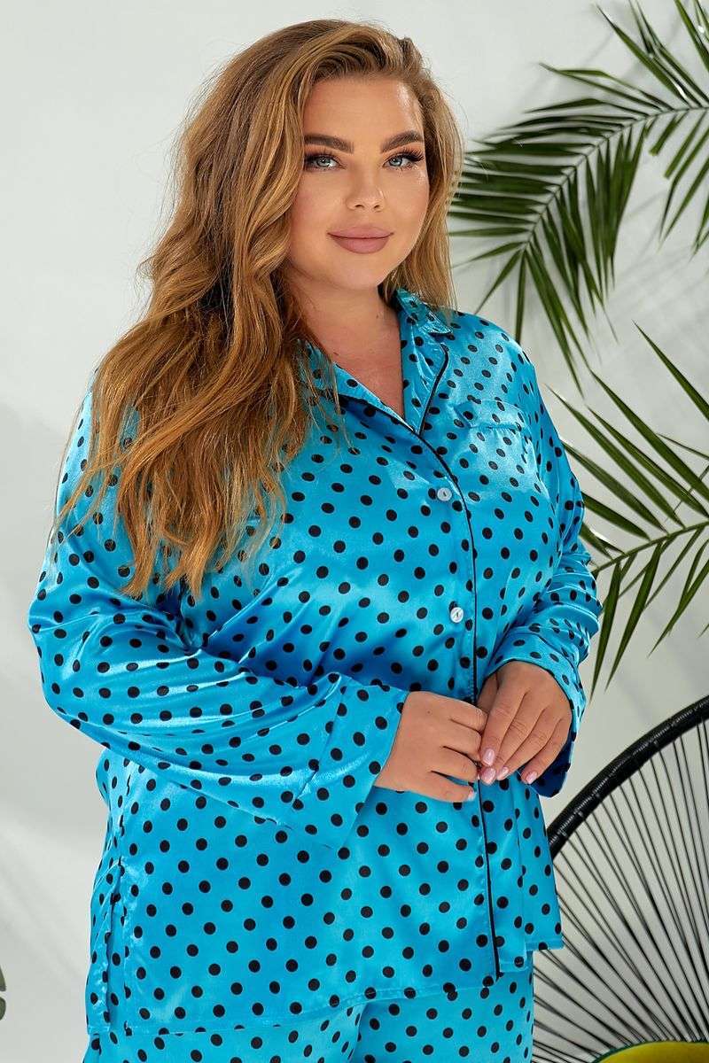 Пижама женская в горох, цвет голубой, 257R333 — изображение 7