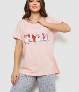 Пижама женская с принтом, цвет персиковый, 243R1602-008