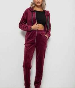 Спортивный костюм женский велюровый, цвет бордовый, 257R4119
