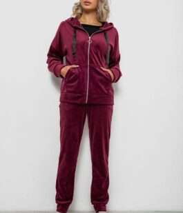 Спортивный костюм женский велюровый, цвет бордовый, 257R4119