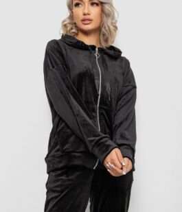 Спортивный костюм женский велюровый, цвет черный, 257R4119