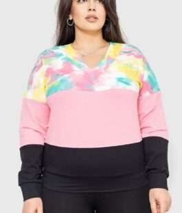 Свитшот женский трехцветный, цвет мятно-розовый, 102R5138